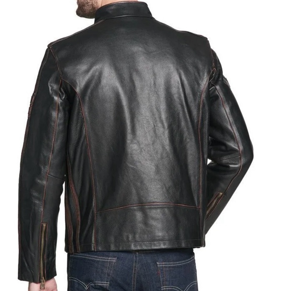 Men's Black Rivet Genuine Leather Jacket - Picture 4 of 6